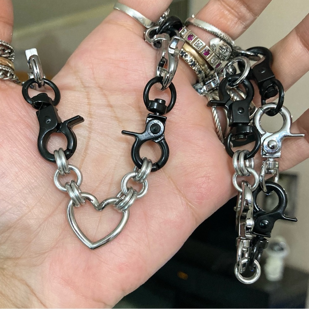 Stainless steel heart choker black & silver clasps goth punk emo chain necklace - Picture 5 of 16